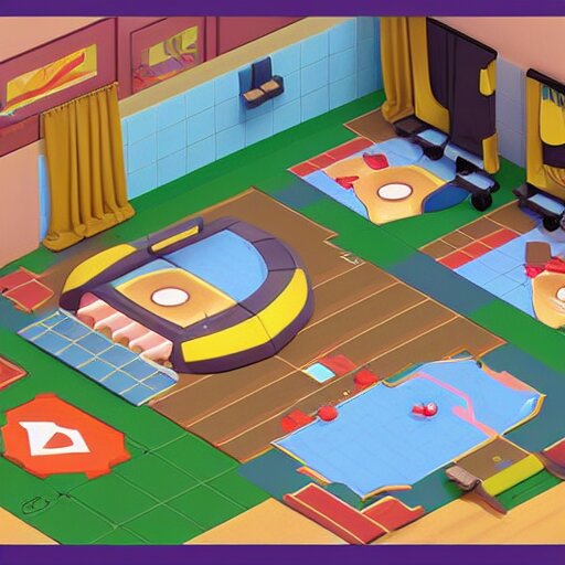 a chubby cute pokemon gym room, 3 d illustration, isometric, 1 0 0 mm, studio lighting 