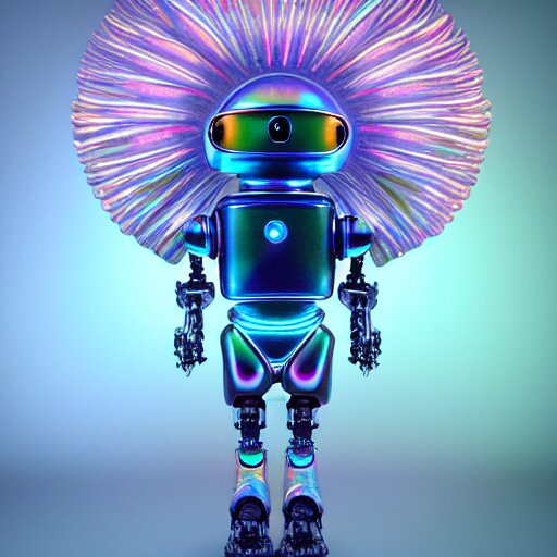 iridescent opalescent android robot animal in candyland, warm tones, bioluminescent : by michal karcz, daniel merriam, victo ngai and guillermo del toro : ornate, dynamic, particulate, intricate, elegant, highly detailed, centered, artstation, smooth, sharp focus, octane render 