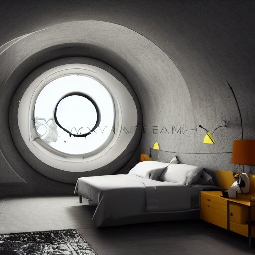 small single bedroom inside space ship with round window looking into space, gray metallic walls, style of engine factory room, 1960s, science fiction, ultra realistic, 4k.