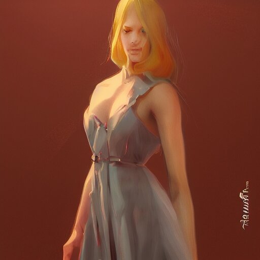 A woman wearing a dress, ArtStation trending, detailed, digital art, calm colors,