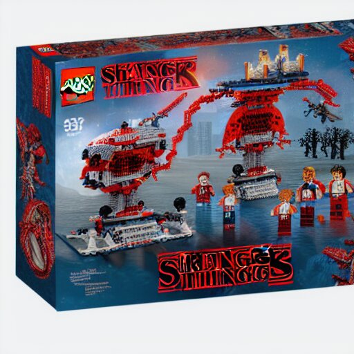 official Stranger Things demogorgon Lego technic set, pictured on a white background, highly detailed, 8k, field depth, Lego creators winner set