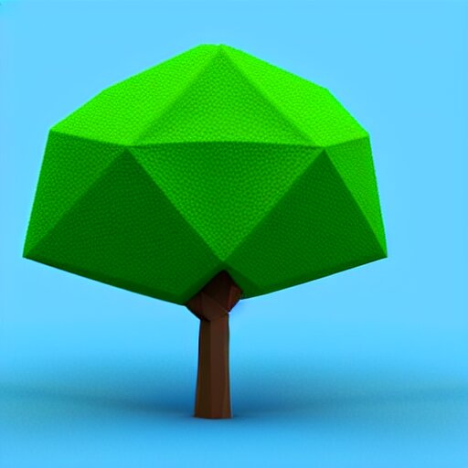 a 3d low poly object of just a small green tree on the blue background