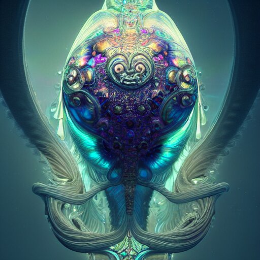 iridescent opalescent animal, backlit, warm tones, bioluminescent : by michal karcz, daniel merriam, victo ngai and guillermo del toro : ornate, dynamic, particulate, intricate, elegant, highly detailed, centered, artstation, smooth, sharp focus, octane render 