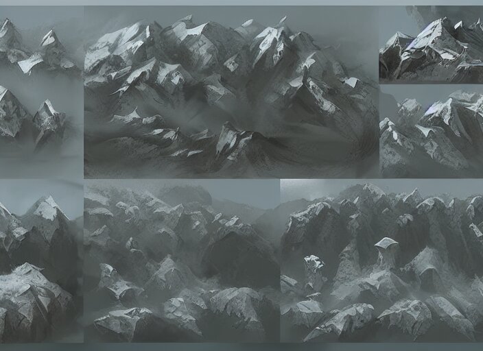 Lexica Set of mountains, concept art by senior environment artist