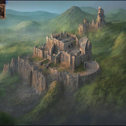 overhead RPG battlemap of a stone fort sitting above a swamp in the sunset, dramatic lighting by alan lee by peter mohrbacher, trending on artstation sharp focus vfx key shot