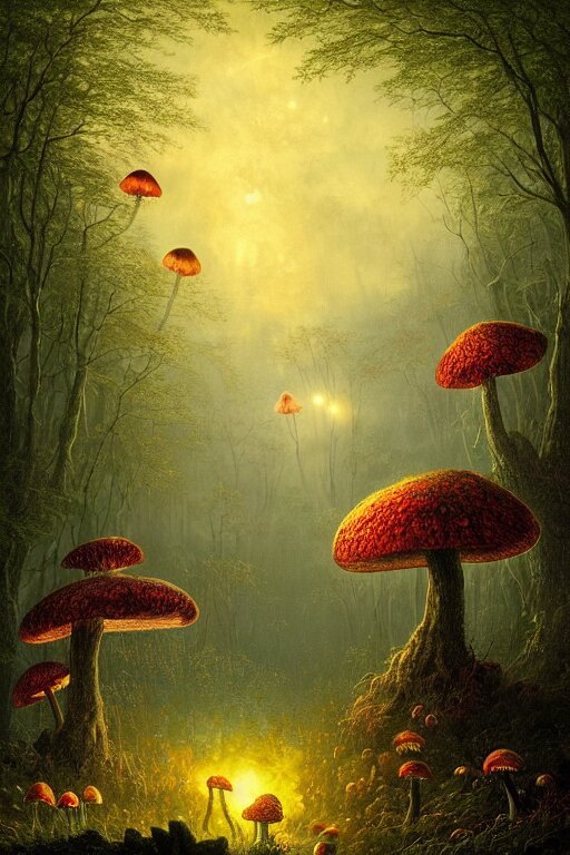 a beautiful digital landscape painting of a detailed gothic fantasy fireflies and roots, dark mushroom, flowers by benoit b. mandelbrot, steven belledin, martin johnson heade, lee madgwick, caspar david friedrich, and david rios ferreira. 8 k resolution trending on artstation concept art digital illustration 