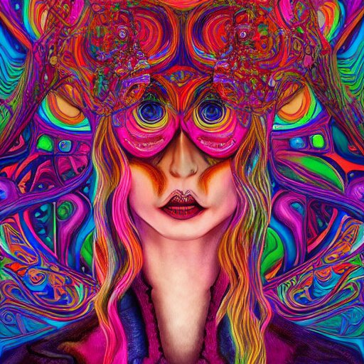 An extremely psychedelic portrait of Alice , in wonderland , surreal, LSD, face, detailed, intricate, elegant, lithe, highly detailed, digital painting, artstation, concept art, smooth, sharp focus, illustration