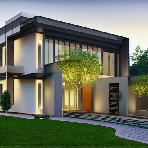 render of a beautiful modern home designed for cozy, curvy, natural aesthetics!!, energy efficiency and maximizing plants and greenery, golden light, high resolution, professional 