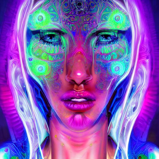 extremely psychedelic cyborg queen of lsd. intricate, elegant, highly detailed, photorealistic digital painting, artstation. 