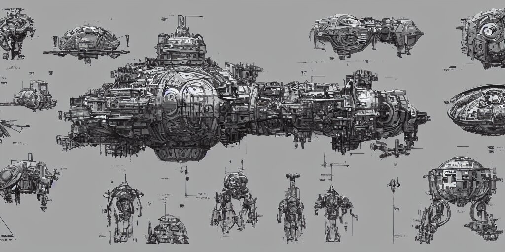 giant robot, bulbous!!! biomechanical mri machine millennium falcon space - station massive piping nuclear reactor submarine maschinen krieger, character sheet, concept design, contrast, kim jung gi, greg rutkowski, zabrocki, karlkka, jayison devadas, trending on artstation, 8 k, ultra wide angle, pincushion lens effect 