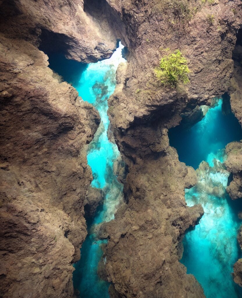 a deep exotic underwater canyon 