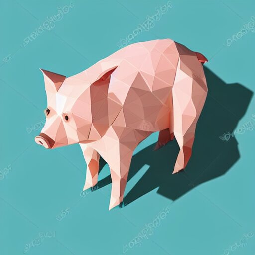 low poly pig, isometric view, blank background 