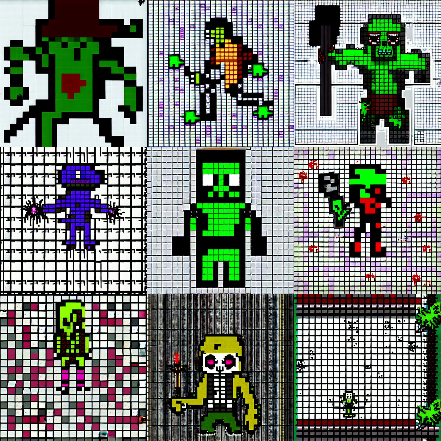 a zombie sprite from roguelike rpg game, msxotto +, undeadpeople tileset, pixel art, horror art, masterpiece, dark, gothic, very detailed, a single sprite on white background 