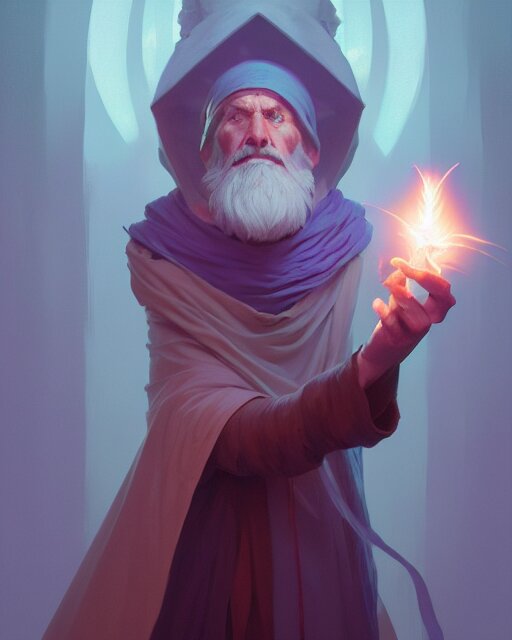 highly detailed vfx portrait of an old mage casting a light spell, unreal engine, greg rutkowski, loish, rhads, beeple, makoto shinkai and lois van baarle, ilya kuvshinov, rossdraws, tom bagshaw, alphonse mucha, global illumination, detailed and intricate environment 