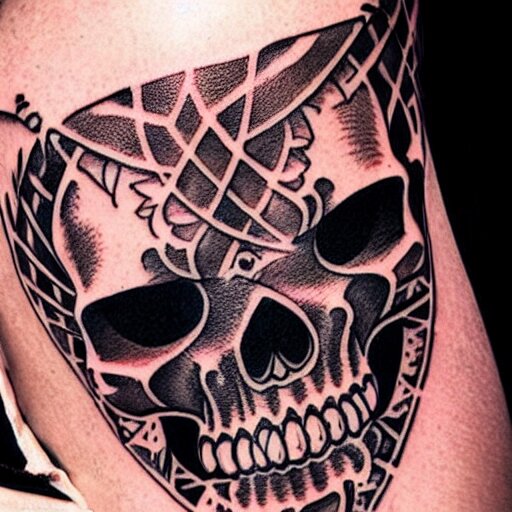 tattoo design, stencil, tattoo stencil, traditional, a world famous tattoo of a geometric skull