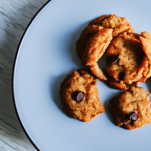 a 5 0 mm macro shot of a plate of chocolate chip and prawn cookies 