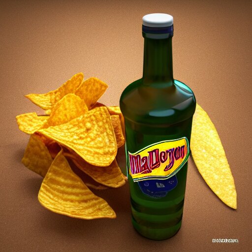 bag of chips with malort bottle design, jeppson's malort, malort bottle, hd render, realistic 