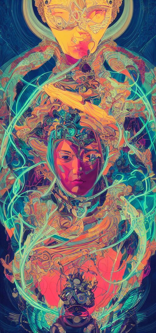 Tristan Eaton, victo ngai, peter mohrbacher, artgerm portrait of a global consciousness. psychedelic. neon colors