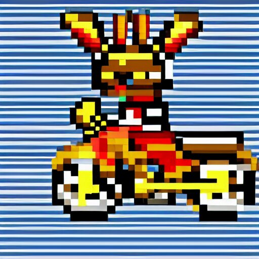 bunny on a motorcycle, pixel art, cute