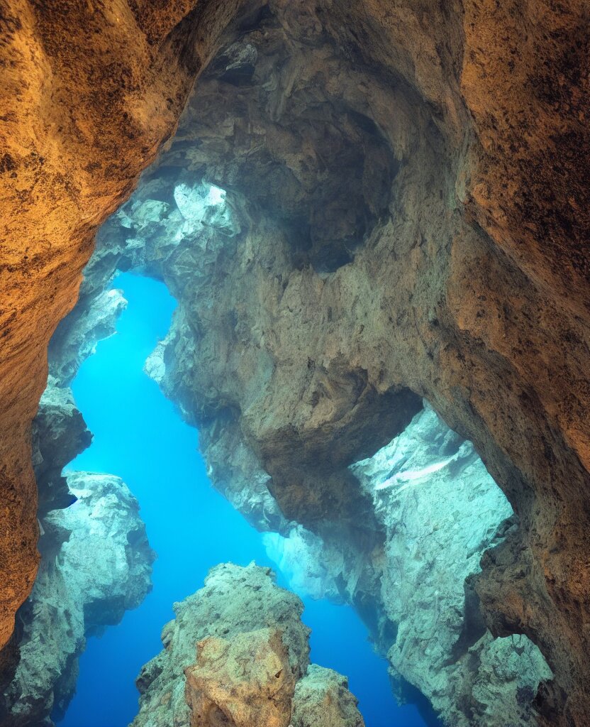 a deep exotic underwater canyon 