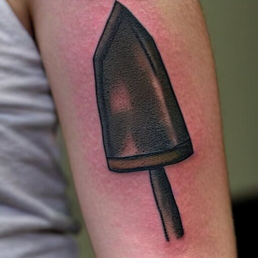 tattoo of a small abstract axe on the forearm