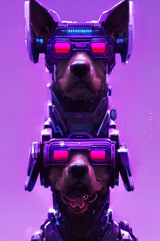 a beautiful portrait of a cute cyberpunk dog by greg rutkowski and wlop, purple blue color scheme, high key lighting, digital art, highly detailed, fine detail, intricate, ornate, complex 