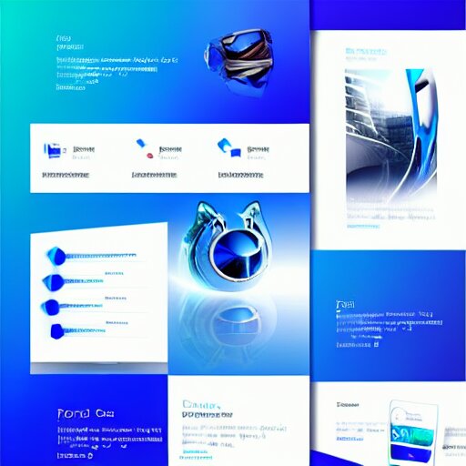 futuristic 3D website brand design portal, blue background with white text, new 4D design layout on the side, pleasing colors and readable fonts, featuring a super modern brand logo image in 5D