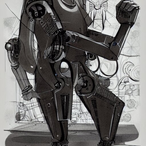 ccyborg man, thin, short hair, small scar on the chin, a robotic arm and big shoes, sophisticated clothing with some steampunk elements, gesture dynamic, organic, appealing, book cover, deep shadows, by Dave McKean sketch lineart for character design