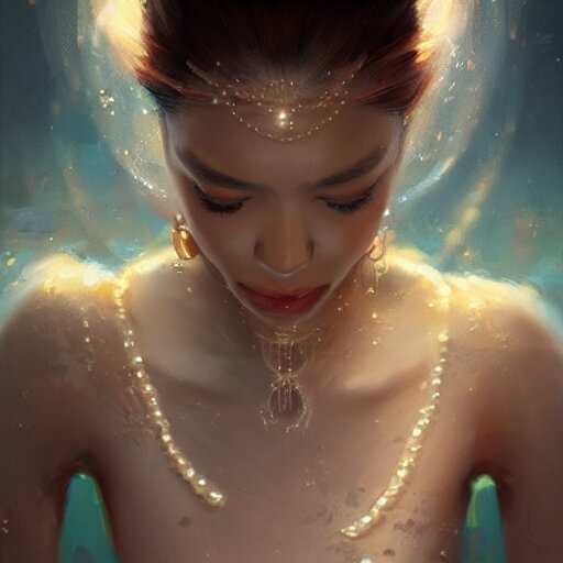 a beautiful portrait of a pearl goddess with glittering skin by greg rutkowski and raymond swanland, trending on artstation, ultra realistic digital art 