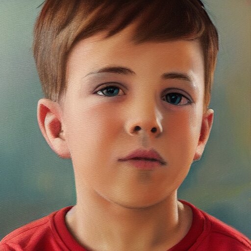 beautiful oil painting of a boy with short side part light brown hair and brown eyes