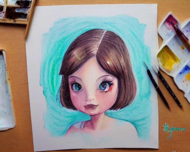 a little girl with the ice cream watercolor colored pencil painting trending on artstation 