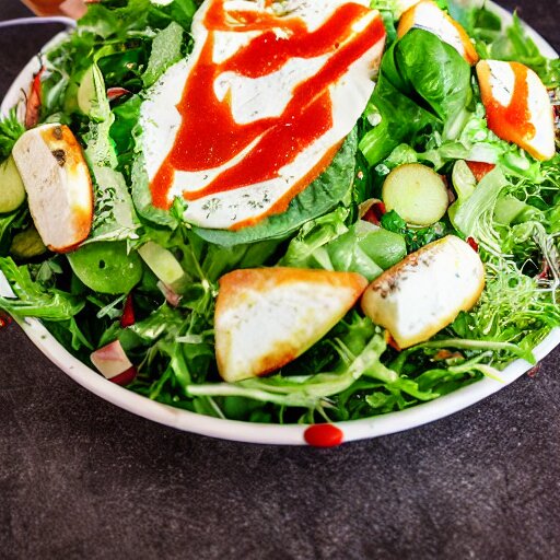 a giant salad that is bigger than a building, with mozzarella and a lot of sauce, culinary art photography, award winning photography 