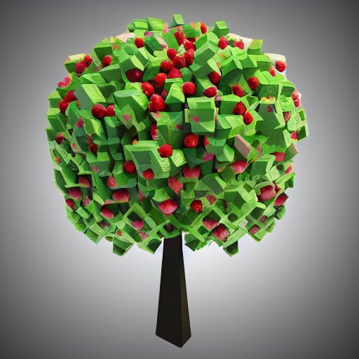 a low poly tree with cubes as fruits, flat image, minimalistic