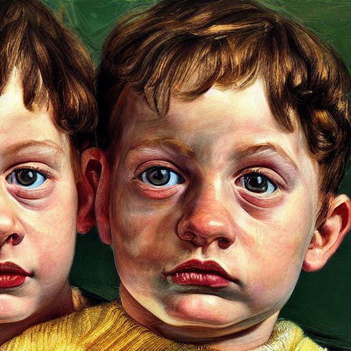 high quality high detail painting by lucian freud, hd, portrait of twins, photorealistic lighting 