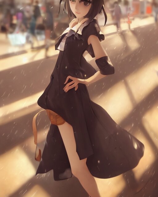 a girl at the mall, very sexy outfit, medium shot, visible face, detailed face, perfectly shaded, atmospheric lighting, by makoto shinkai, stanley artgerm lau, wlop, rossdraws 