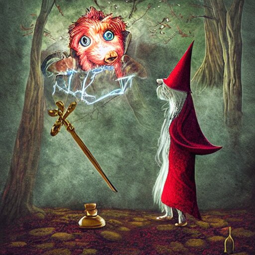 wizard dog as magic wizard casting spell surreal art