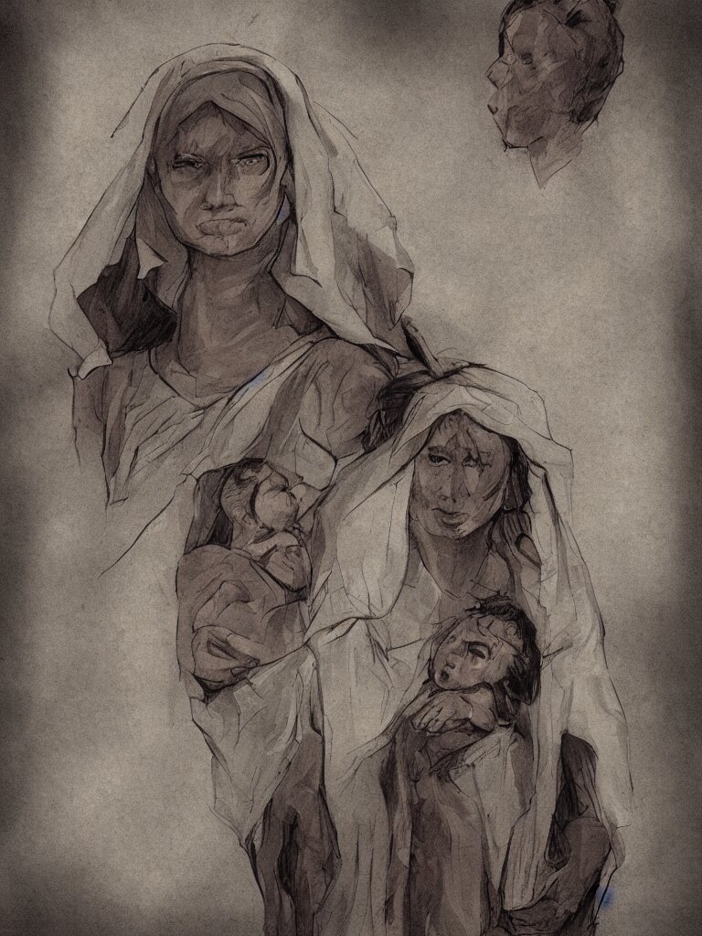 mother concept art, blunt borders, rule of thirds 