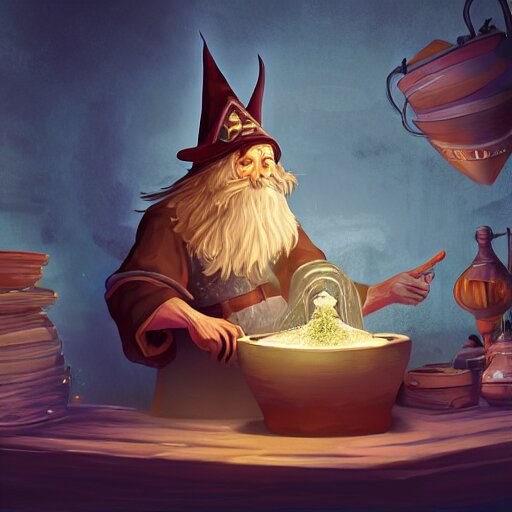 wizard making a potion, digital art, 4 k, fantasy, 