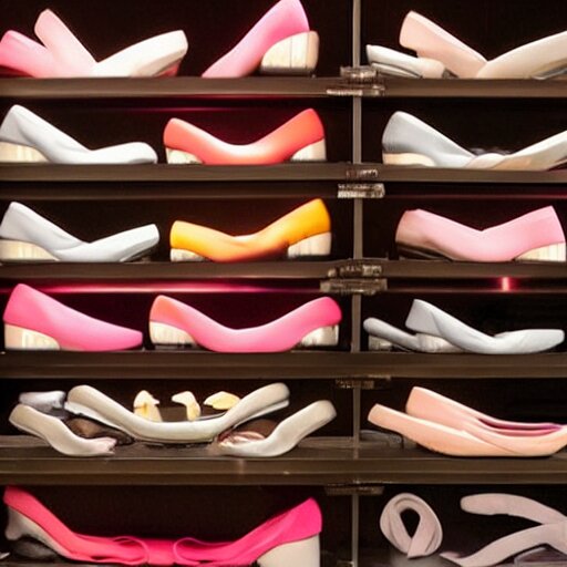 a collection of ballerina shoes,various colors,professional lighting