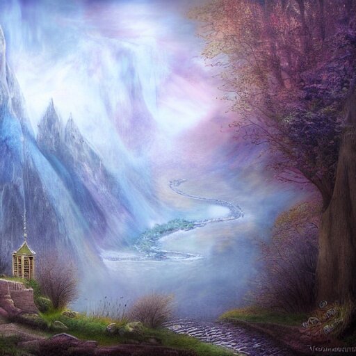 magical academy on a mountain, mist, fantasy, realism, by bagshaw tom 