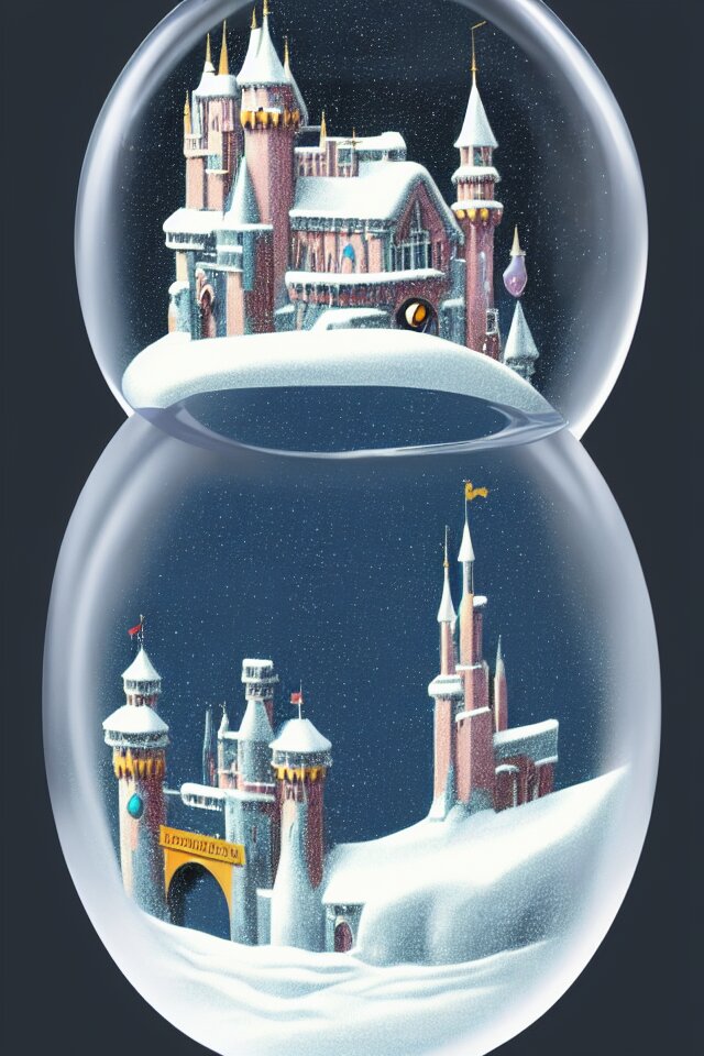 an achingly beautiful print of one modernist, cylindrical snow globe with disneyland inside by raphael, hopper, and rene magritte. detailed, proportional, romantic, vibrant, enchanting, trending on artstation 