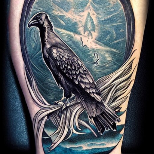 surreal image depicting a raven combined with a deer and an owl but is also actually a window into the ocean. Fine line tattoo art. dark fantasy, intricate detail.