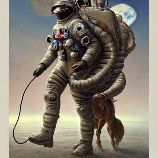 astronaut, carrying a horse on his shoulders, industrial sci - fi, by mandy jurgens, ernst haeckel, james jean 