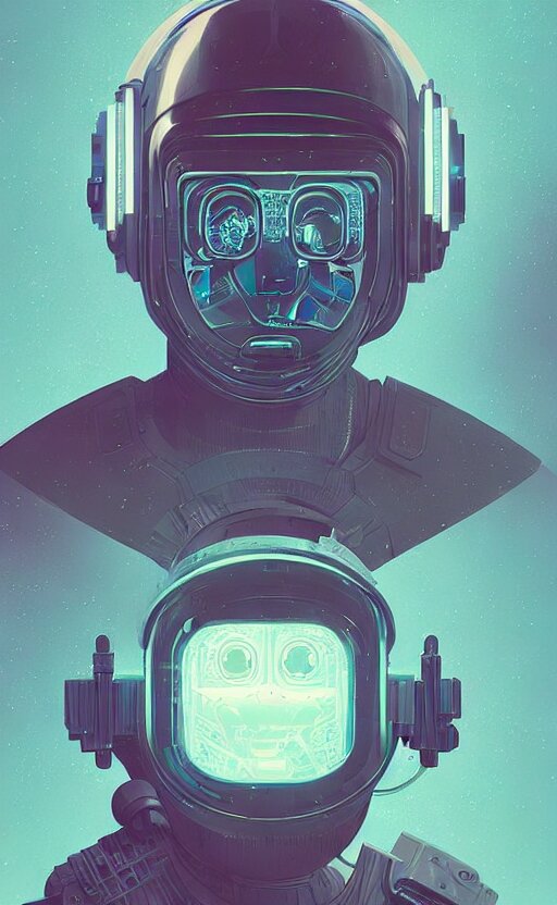 portrait of  a cyberpunk soldier wearing a futuristic helmet by Petros Afshar and Beeple, James Gilleard, Mark Ryden, Wolfgang Lettl highly detailed