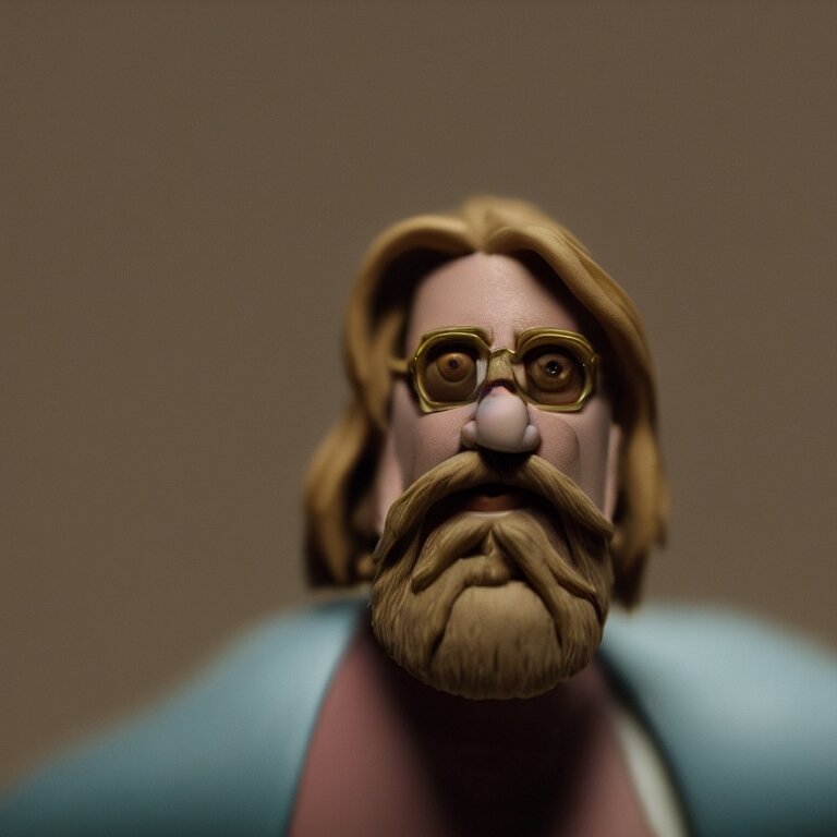 a cinematic film still of a claymation stop motion film the big lebowski, portrait, shallow depth of field, 8 0 mm, f 1. 8 