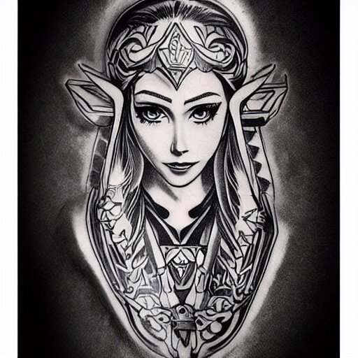 tattoo design, stencil, portrait of princess zelda by artgerm, 