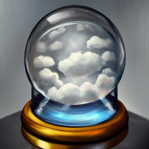 a rainstorm inside a snowglobe. Beautiful colorful clouds in moody greys and blues. High quality award winning detailed!!! oil painting, trending on artstation