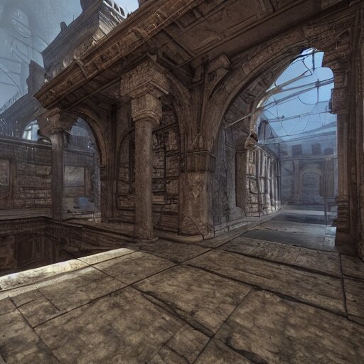 architecture from quake, lovecraftian, liminal space, unreal engine 5, hyper detailed, hyper realistic 