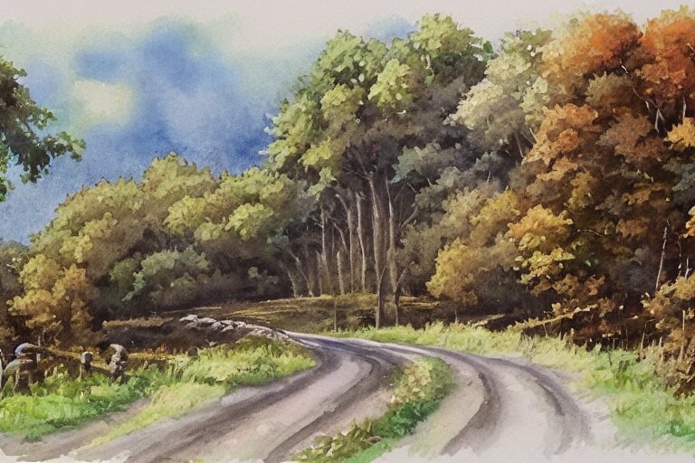 country road store goose watercolor pen trending on artstation 