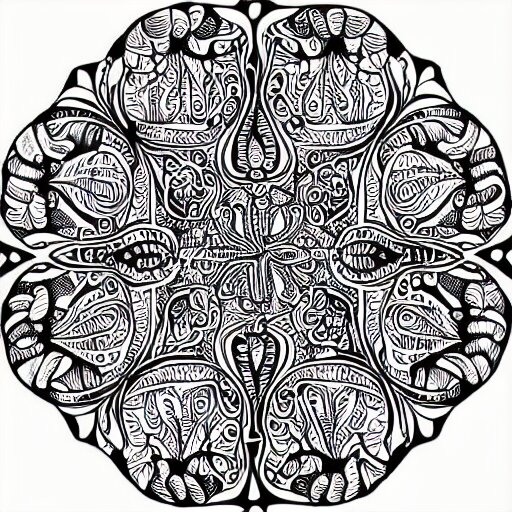 a hyper detailed organic biomorphic black and white ink drawing of a super symmetrical mandala lizzie snow zen pattern zentangle henna hyper realism crazy detail 